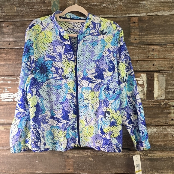 Allison Daley Blue and Purple Bomber Jacket, Size 14P, NWT - Picture 1 of 6